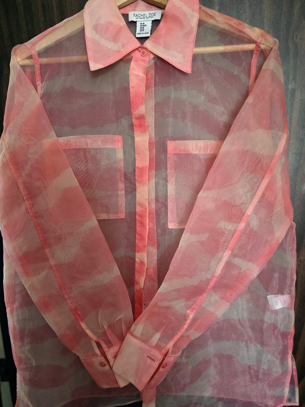Rachel Zoe Sheer Coral-Pink Button Down Shirt - Picture 1 of 4